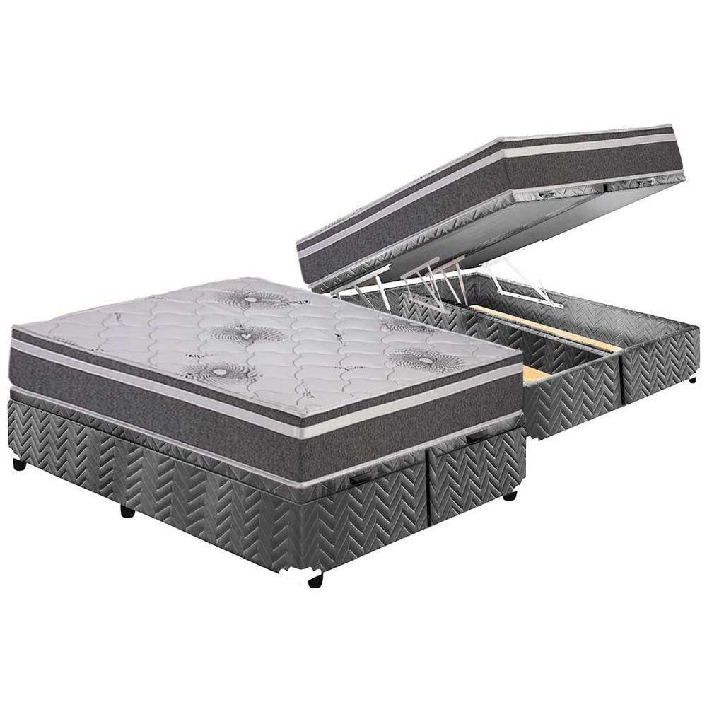 Cama Box Baú Queen: Colchão Espuma D33 Polar Pérola Premium Euro Pillow + Base CRC Suede Gray(158x198) - 1