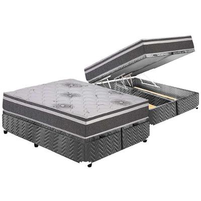 Cama Box Baú Queen: Colchão Espuma D33 Polar Pérola Premium Euro Pillow + Base CRC Suede Gray(158x198)