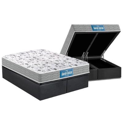 Cama Box Baú Queen: Colchão Espuma D45 Probel  / EP Guarda Costas PróExtreme Plus Double Face + Base CRC Suede Gray(158x198)