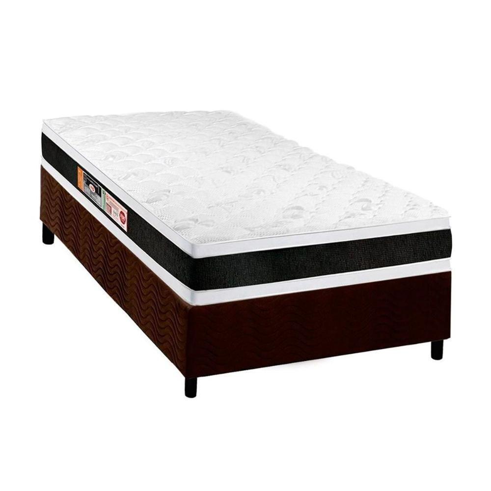 Cama Box Solteiro: Colchão Espuma D45 Castor Black e White AIR Double Face + Base CRC Suede Brown(88x188) - 1