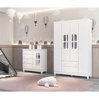Quarto De Bebê Guarda Roupa Com Gavetas Cômoda Branco - 1