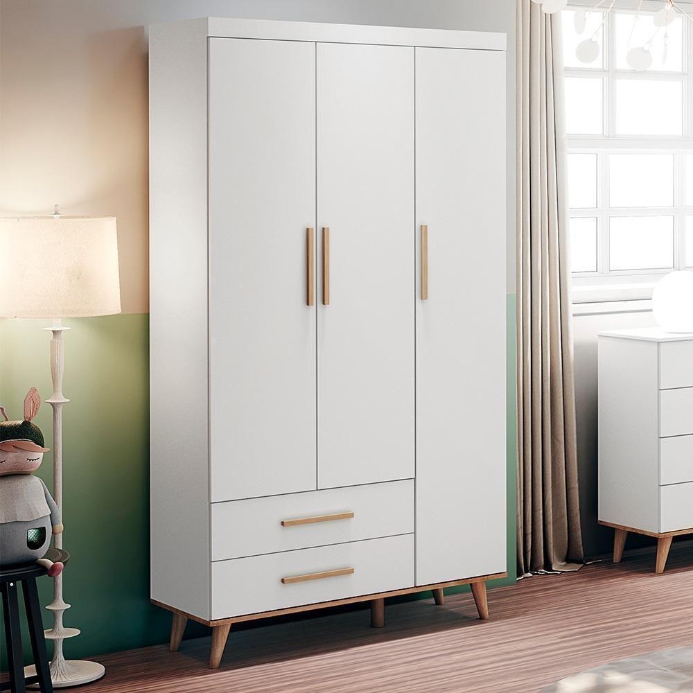 Quarto De Bebê Berço 3 Em 1 Guarda Roupa Cômoda Branco - 4