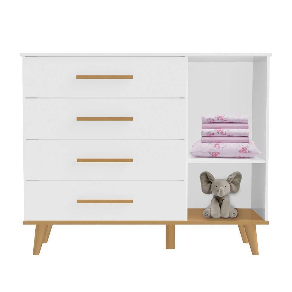 Quarto De Bebê Guarda Roupa Com Gavetas Cômoda Branco Fosco - 6
