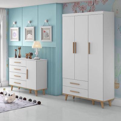 Quarto De Bebê Guarda Roupa Com Gavetas Cômoda Branco Fosco