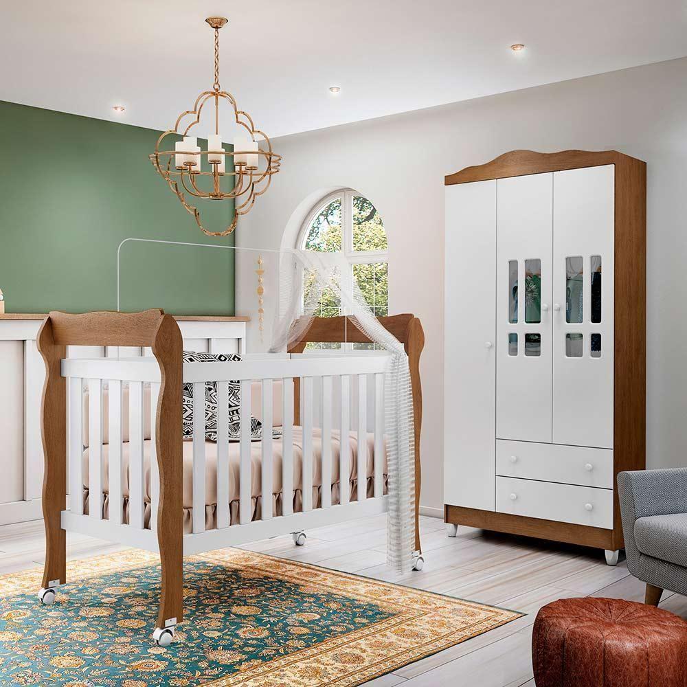 Quarto De Bebê Guarda Roupa Berço 3 Em 1 Lila Branco - 1