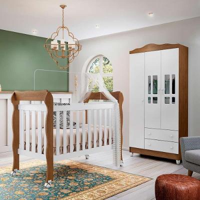 Quarto De Bebê Guarda Roupa Berço 3 Em 1 Lila Branco