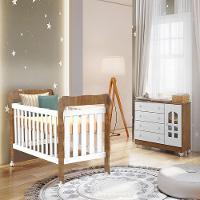 Quarto De Bebê Selena Berço 3 Em 1 Lila Cômoda Branco - 1