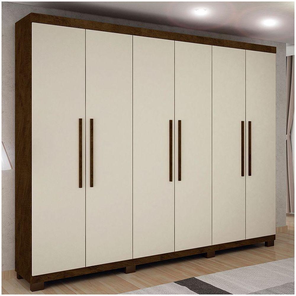 Roupeiro 6 Portas 4 Gavetas Master Avelã Ipê Com Off White - 1