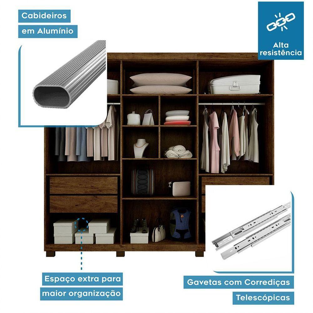 Roupeiro 6 Portas 4 Gavetas Master Avelã Ipê Com Off White - 5