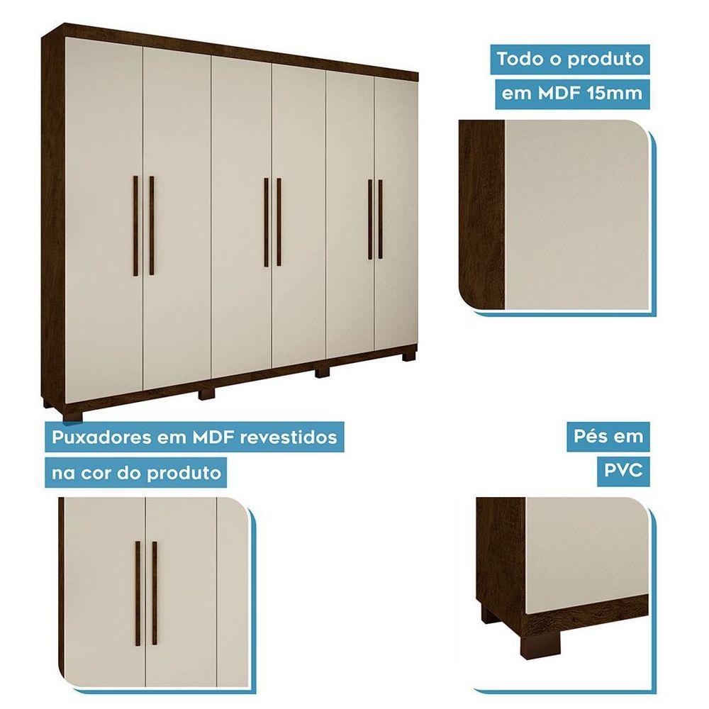 Roupeiro 6 Portas 4 Gavetas Master Avelã Ipê Com Off White - 6