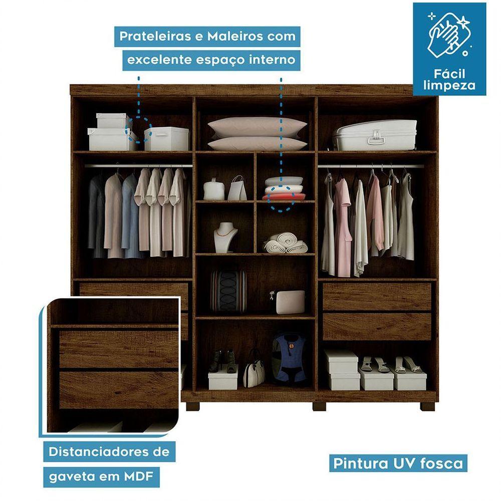Roupeiro 6 Portas 4 Gavetas Master Avelã Ipê - 5