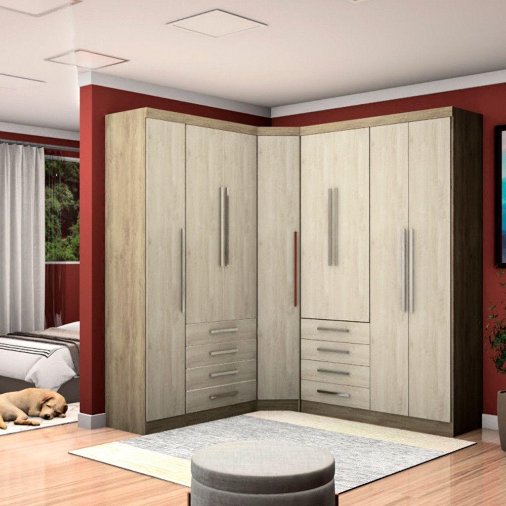 Guarda Roupa De Canto 8 Portas Avelã Rústico Com Ártico - 1