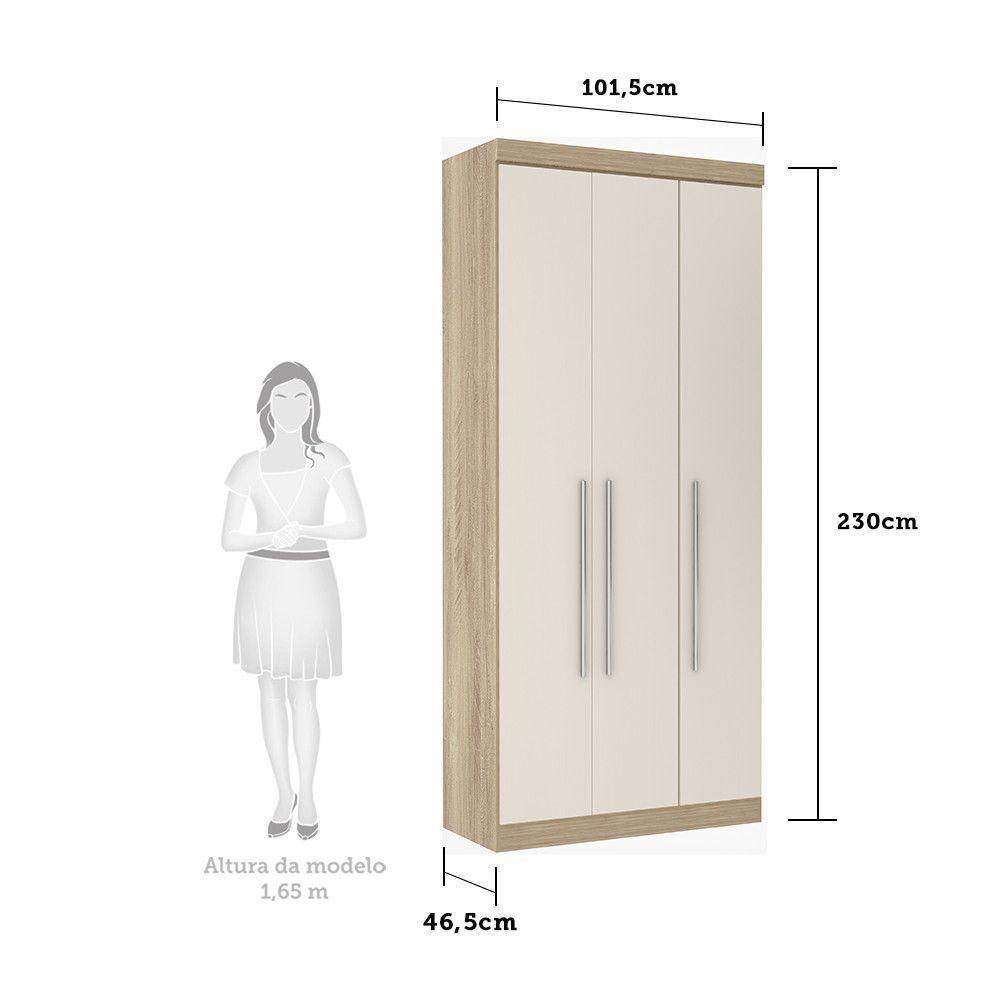 Guarda Roupa 3 Portas 2 Gavetas Avelã Rústico Com Areia - 3