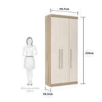 Guarda Roupa 3 Portas 2 Gavetas Avelã Rústico Com Areia - 3