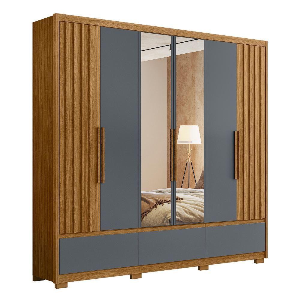 Guarda Roupa Casal 6 Portas Com Espelho 3 Gavetas Amazonas - Freijó / Cinza Freijó / Cinza - 1