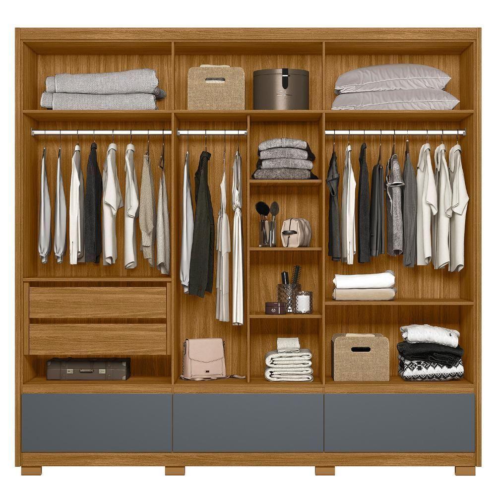 Guarda Roupa Casal 6 Portas Com Espelho 3 Gavetas Amazonas - Freijó / Cinza Freijó / Cinza - 2
