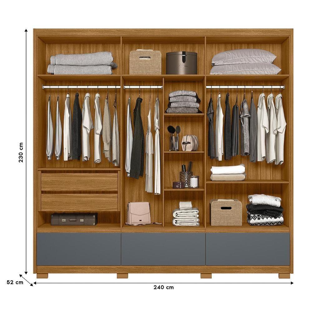 Guarda Roupa Casal 6 Portas Com Espelho 3 Gavetas Amazonas - Freijó / Cinza Freijó / Cinza - 4