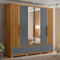 Guarda Roupa Casal 6 Portas Com Espelho 3 Gavetas Amazonas - Freijó / Cinza Freijó / Cinza - 7