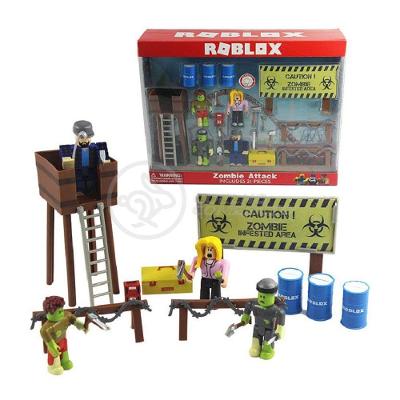 Cartela 4 Boneco 7Cm Roblox Toys Zombie + Cenario Apocalipse