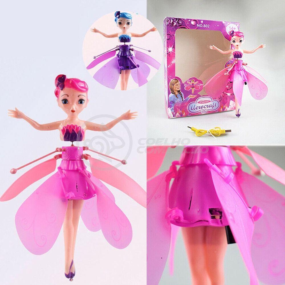 Boneco Princesa Aerocraft Fada Voadora Roxo 19Cm C/ Luz - 7