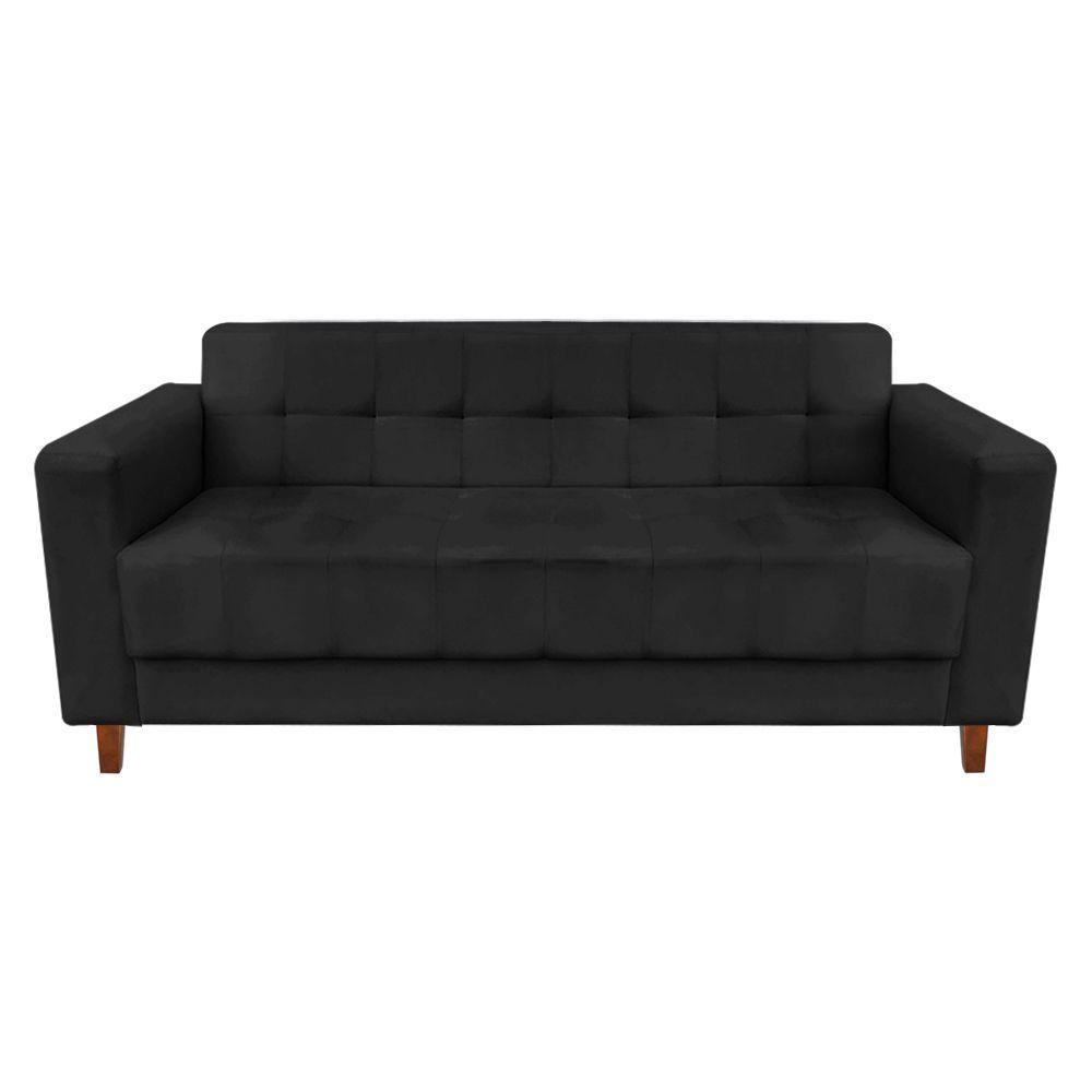 Sofá 3 Lugares Arezzo Suede Preto - 1