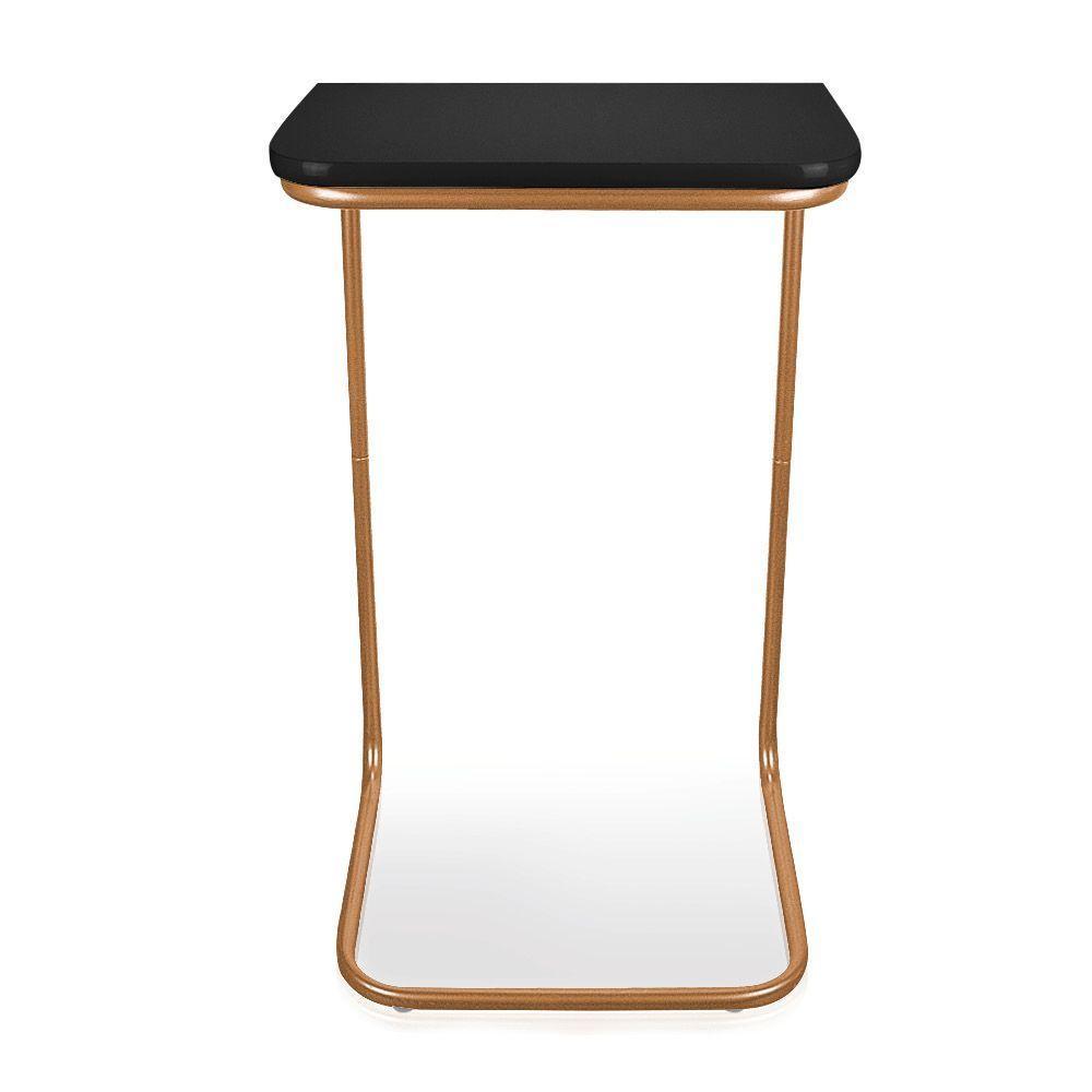 Mesa Lateral Tampo Multiuso Para Sofá Base Dourado - D'rossi Cor Preto - 5