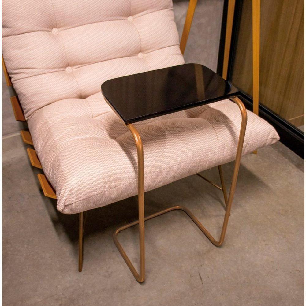 Mesa Lateral Tampo Multiuso Para Sofá Base Dourado - D'rossi Cor Preto - 6