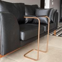 Mesa Lateral Tampo Multiuso Para Sofá Base Dourado - D'rossi Cor Preto - 7