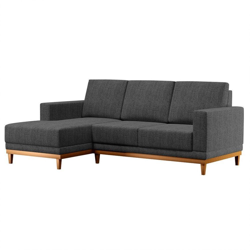 Sofá Kayrós 200cm 3 Lugares Com Chaise Direito D05 Linho Chumbo - Mpozenato - 1