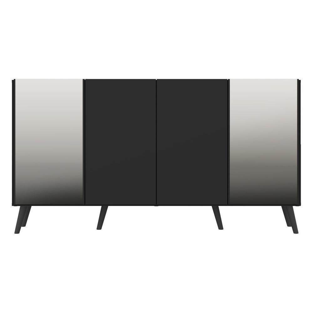 Aparador Buffet 4 Portas Com Espelho Retrô Vegas V3562 Preto Preto - 3