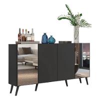 Aparador Buffet 4 Portas Com Espelho Retrô Vegas V3562 Preto Preto - 1