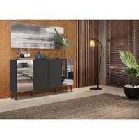 Aparador Buffet 4 Portas Com Espelho Retrô Vegas V3562 Preto Preto - 2