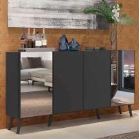 Aparador Buffet 4 Portas Com Espelho Retrô Vegas V3562 Preto Preto - 7