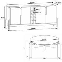 Aparador 190 Com Mesa De Centro Lizz Pés De Madeira Maciça Off White/Cedro Off White/Cedro - 2