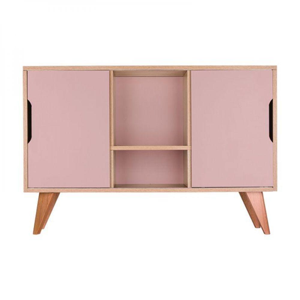 Buffet Aparador Retrô Com 2 Portas Murano Carvalho E Rosa - 1