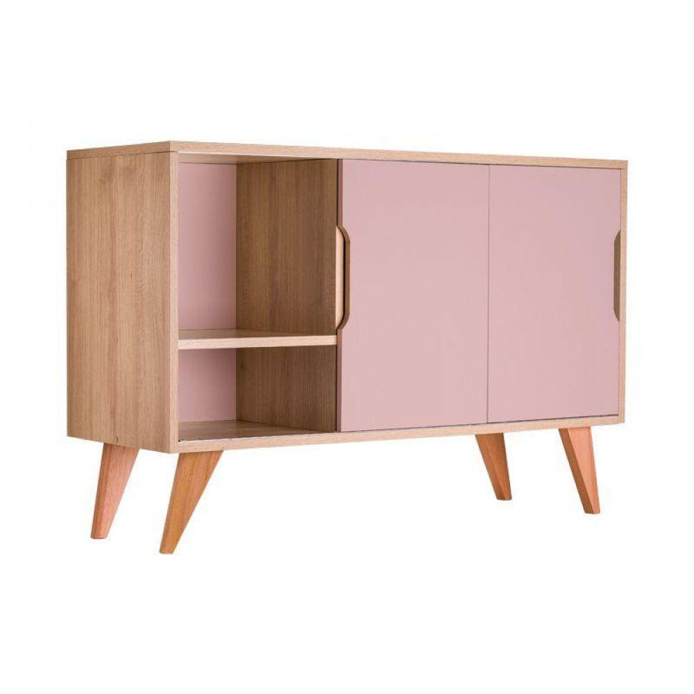 Buffet Aparador Retrô Com 2 Portas Murano Carvalho E Rosa - 3