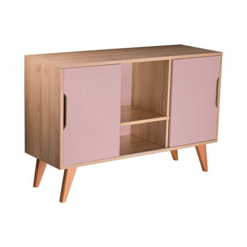 Buffet Aparador Retrô Com 2 Portas Murano Carvalho E Rosa - 4