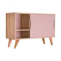 Buffet Aparador Retrô Com 2 Portas Murano Carvalho E Rosa - 3