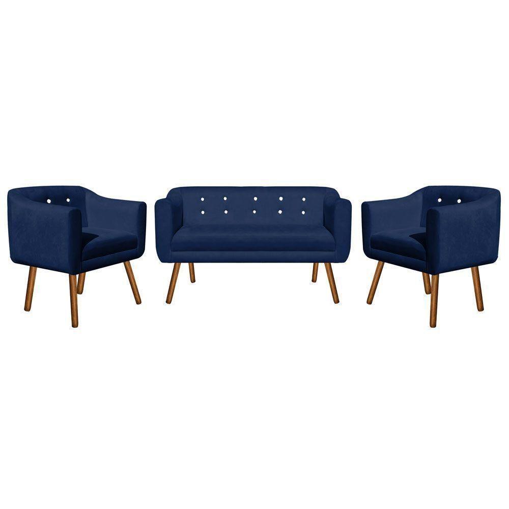 Kit Sofá 02 Lugares e 02 Poltronas Julia Azul Com Strass - 3