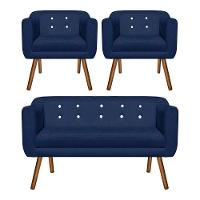 Kit Sofá 02 Lugares e 02 Poltronas Julia Azul Com Strass - 1