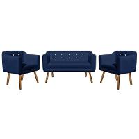 Kit Sofá 02 Lugares e 02 Poltronas Julia Azul Com Strass - 3