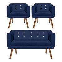 Kit Sofá 02 Lugares e 02 Poltronas Julia Azul Com Strass - 9
