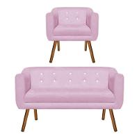 Kit 01 Namoradeira e 01 Poltrona Julia Rosa Com Strass - 1