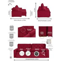 Sofá Modular 5 Lugares 2.50M Retrátil E Reclinável Vermelho - 9