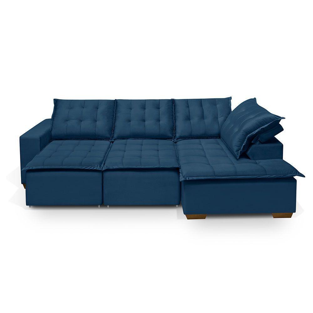 Sofá De Canto 5 Lugares 270cm Retrátil E Reclinável Azul - 3