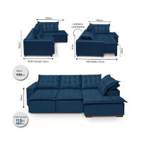 Sofá De Canto 5 Lugares 270cm Retrátil E Reclinável Azul