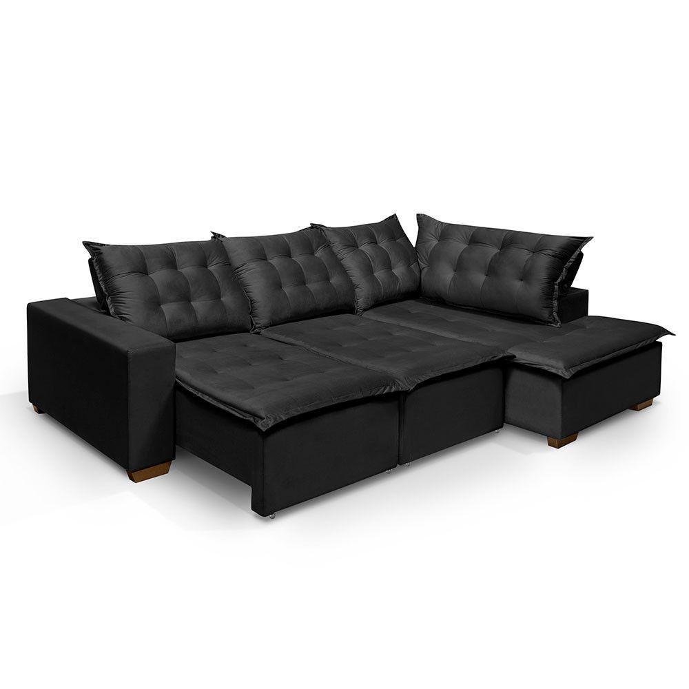 Sofá De Canto 5 Lugares 270cm Retrátil E Reclinável Preto - 2
