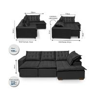 Sofá De Canto 5 Lugares 270cm Retrátil E Reclinável Preto