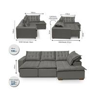 Sofá De Canto 5 Lugares 270cm Retrátil E Reclinável Cinza