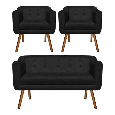 Kit Sofá Namoradeira 02 Lugares e 02 Poltronas Julia Preto